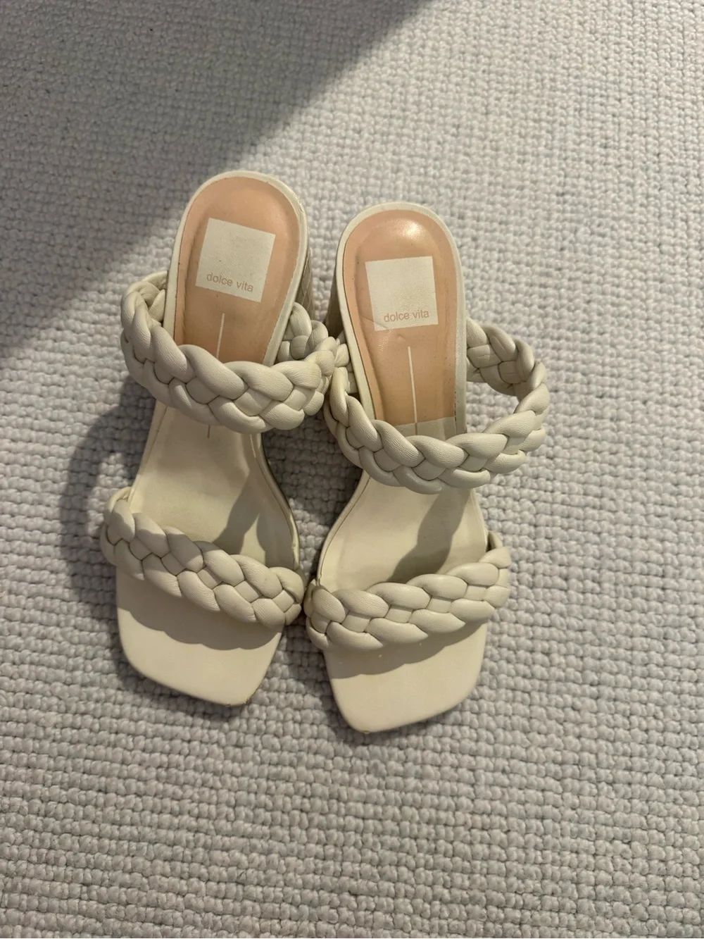 Dolce Vita Braided Double-Strap Heeled Sandals in Off-White
